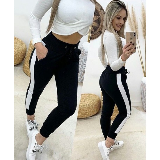 Kadın Yüksek Bel Kuş Gözü Detaylı Bağcıklı Yan şeritli Viskon Iki Iplik Eşofman Altı, 30450