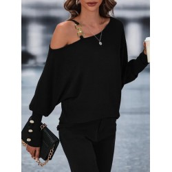 Kadın Uzun Kollu Tek Omuzdan Açık Askı Detaylı Waffle Bluz, 30443