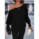 Kadın Uzun Kollu Tek Omuzdan Açık Askı Detaylı Waffle Bluz, 30443