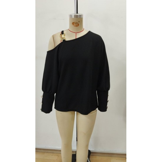 Kadın Uzun Kollu Tek Omuzdan Açık Askı Detaylı Waffle Bluz, 30443