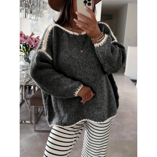 Kadın Uzun Kollu Kayık Yaka Triko Bluz, 30455