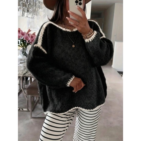 Kadın Uzun Kollu Kayık Yaka Triko Bluz, 30453