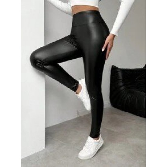 Kadın Yüksek Bel şardonlu Parlak Deri Tayt , 30460