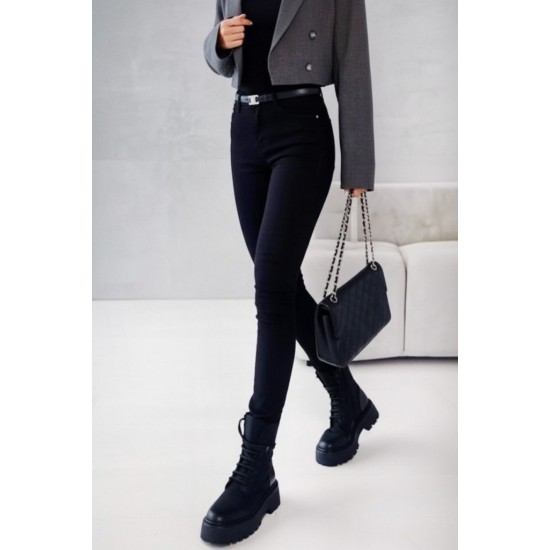 Kadın Yüksek Bel Cepli Kemersiz Kot Pantolon , 30459