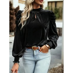 Kadın Uzun Kollu Balıkçı Yaka Damla Detaylı Kadife Bluz, 30456