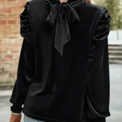 Kadın Uzun Kollu Balıkçı Yaka Damla Detaylı Kadife Bluz, 30456