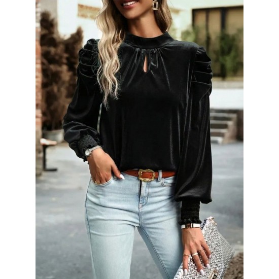 Kadın Uzun Kollu Balıkçı Yaka Damla Detaylı Kadife Bluz, 30456 Kadın Uzun Kollu Balıkçı Yaka Damla Detaylı Kadife Bluz, 30456