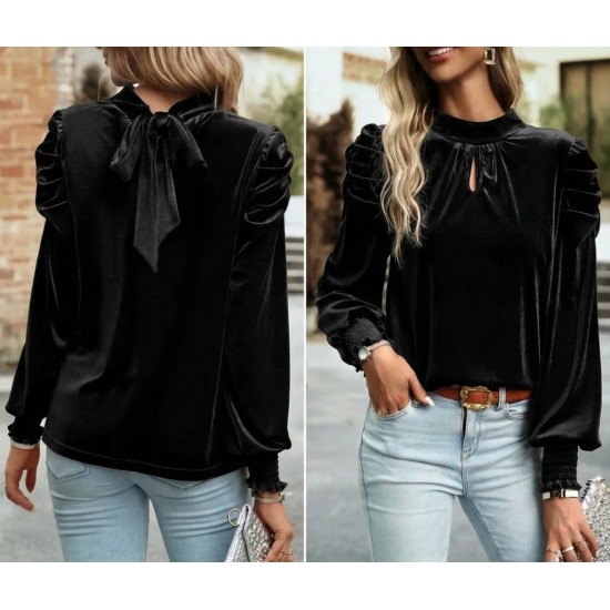 Kadın Uzun Kollu Balıkçı Yaka Damla Detaylı Kadife Bluz, 30456 Kadın Uzun Kollu Balıkçı Yaka Damla Detaylı Kadife Bluz, 30456