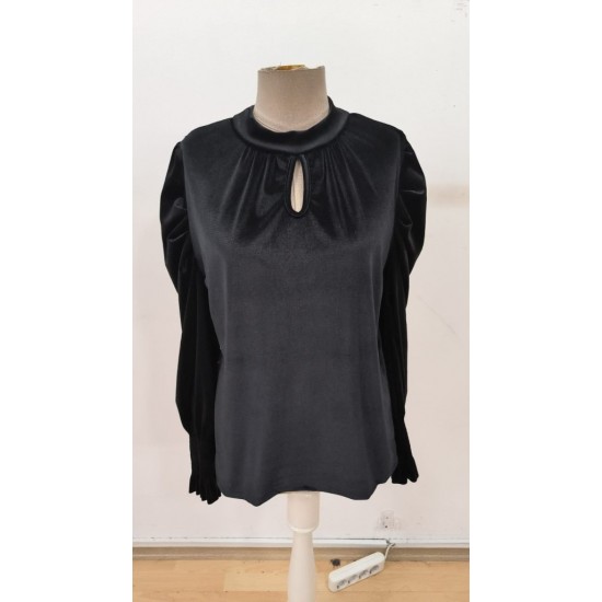 Kadın Uzun Kollu Balıkçı Yaka Damla Detaylı Kadife Bluz, 30456 Kadın Uzun Kollu Balıkçı Yaka Damla Detaylı Kadife Bluz, 30456