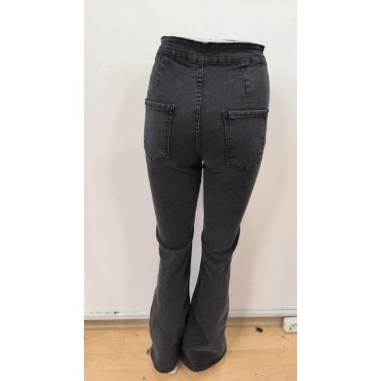 Kadın Yüksek Bel Tek Düğmeli Paçaya Doğru Genişleyen Kot Pantolon, 30483