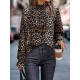 Kadın Uzun Kollu Gipe Detaylı Balıkçı Yaka Leopar Desenli Süprem Bluz, 30493