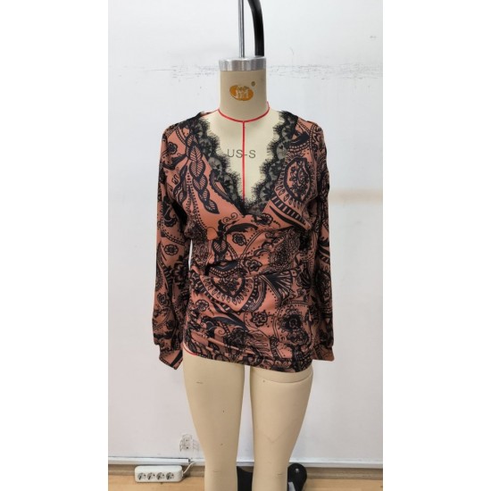 Kadın Uzun Kollu V Dantel Yakalı Modal Bluz, 30489