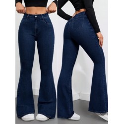 Kadın Yüksek Bel Cepli İspanyol Paçalı Kot Pantolon, 30488