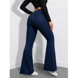 Kadın Yüksek Bel Cepli İspanyol Paçalı Kot Pantolon, 30488