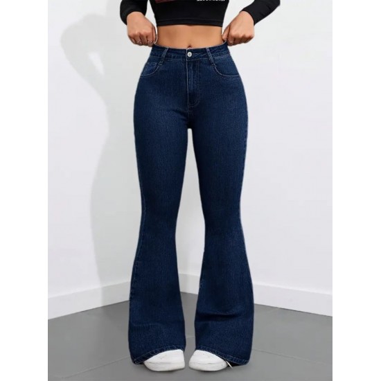 Kadın Yüksek Bel Cepli İspanyol Paçalı Kot Pantolon, 30488