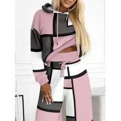 Kadın Uzun Kollu Kapşonlu Bağcıklı Desenli Iki Iplik Bluz Ve Pantolon Ikili Takım , 30501