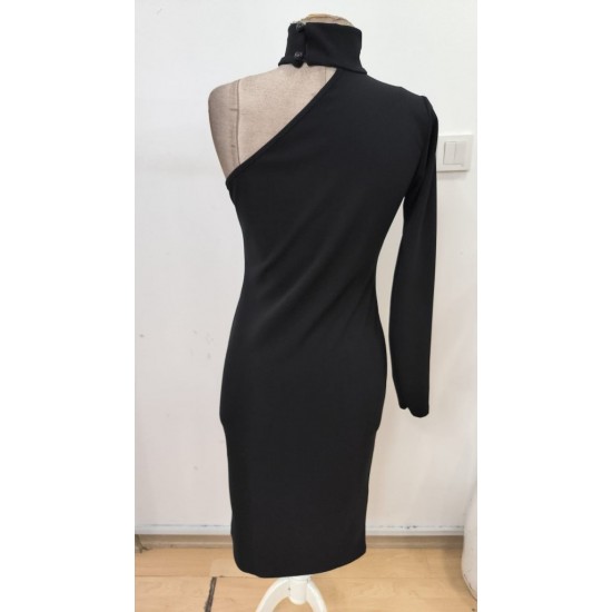 Kadın Tek Omuzdan Açık Uzun Kollu Balıkçı Yaka Midi Ithal Krep Elbise, 30503