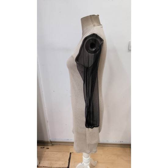 Kadın Uzun Kollu V Yakalı Tül Detaylı Mini Kaşkorse Elbise , 30510