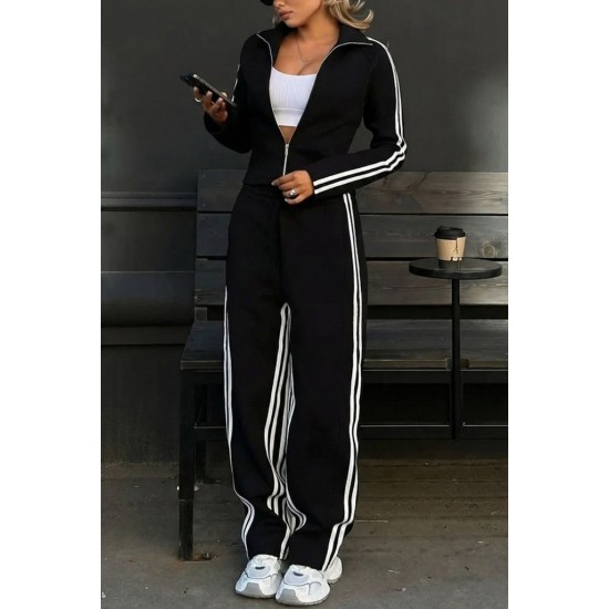 Kadın Uzun Kollu önden Fermuarlı Kısa Viskon Iki Iplik Bluz Ve Pantolon Ikili Takım , 30522