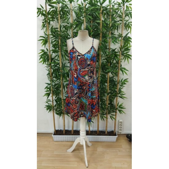 Kadın Ip Askılı V Yakalı Desenli Kısa Süprem Elbise , 26468