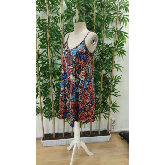 Kadın Ip Askılı V Yakalı Desenli Kısa Süprem Elbise , 26468