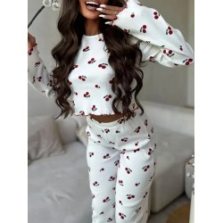 Kadın Uzun Kollu Bisiklet Yaka Desenli Burgu Bluz Ve Pijama Ikili Takım, 30526