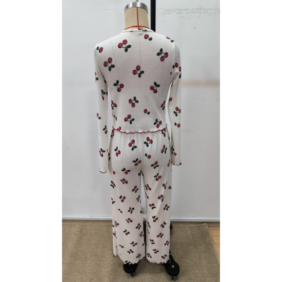 Kadın Uzun Kollu Bisiklet Yaka Desenli Burgu Bluz Ve Pijama Ikili Takım, 30526