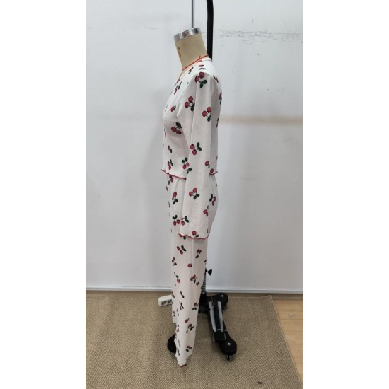 Kadın Uzun Kollu Bisiklet Yaka Desenli Burgu Bluz Ve Pijama Ikili Takım, 30526