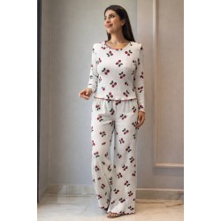 Kadın Uzun Kollu Bisiklet Yaka Desenli Burgu Bluz Ve Pijama Ikili Takım, 30526