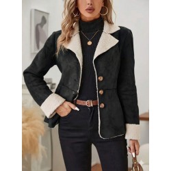 Kadın Uzun Kollu önden Düğmeli Cep Detaylı Kısa Süet Ceket, 30530