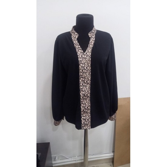 Kadın Uzun Kollu V Hakim Yakalı Desenli Ithal Krep Bluz, 30528