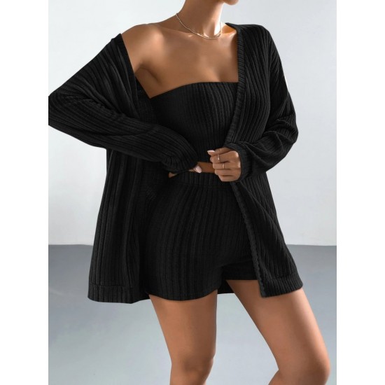 Kadın Uzun Kollu önü Açık şardonlu Kaşkorse Ceket Büstiyer Ve Short üçlü Takım, 30534