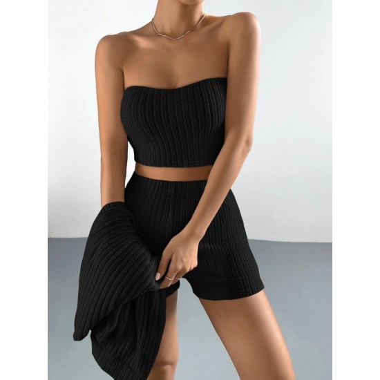 Kadın Uzun Kollu önü Açık şardonlu Kaşkorse Ceket Büstiyer Ve Short üçlü Takım, 30534