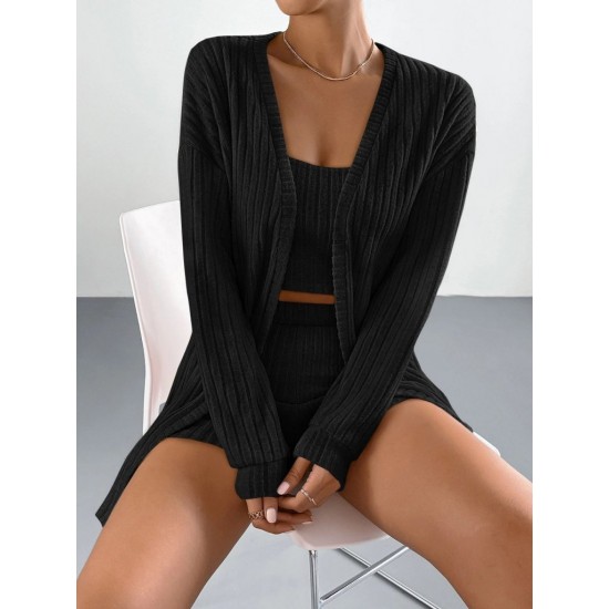 Kadın Uzun Kollu önü Açık şardonlu Kaşkorse Ceket Büstiyer Ve Short üçlü Takım, 30534