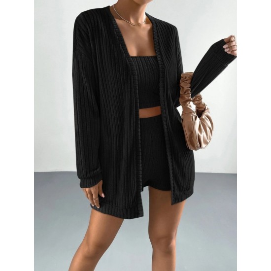 Kadın Uzun Kollu önü Açık şardonlu Kaşkorse Ceket Büstiyer Ve Short üçlü Takım, 30534