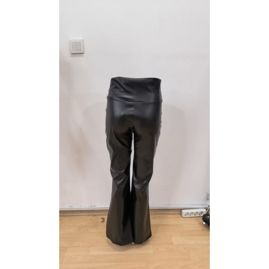 Kadın Yüksek Bel Beli Büzgülü Paçaya Doğru Geniş Deri Pantolon , 30533