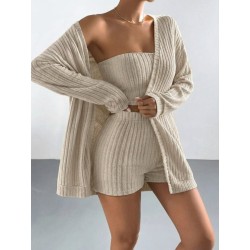Kadın Uzun Kollu önü Açık şardonlu Kaşkorse Ceket Büstiyer Ve Short üçlü Takım, 30535