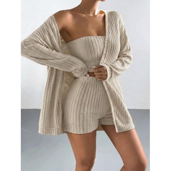 Kadın Uzun Kollu önü Açık şardonlu Kaşkorse Ceket Büstiyer Ve Short üçlü Takım, 30535