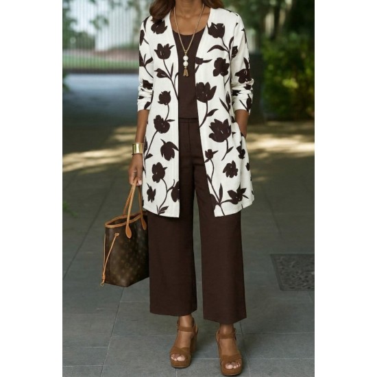 Kadın Uzun Kollu önü Açık Modal Ceket Kolsuz Viskon Iki Iplik Bluz Ve Pantolon üçlü Takım, 30539