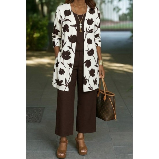 Kadın Uzun Kollu önü Açık Modal Ceket Kolsuz Viskon Iki Iplik Bluz Ve Pantolon üçlü Takım, 30539