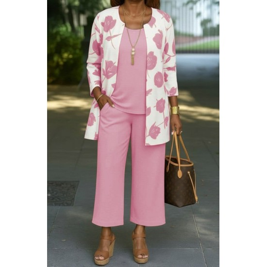 Kadın Uzun Kollu önü Açık Modal Ceket Kolsuz Viskon Iki Iplik Bluz Ve Pantolon üçlü Takım, 30538