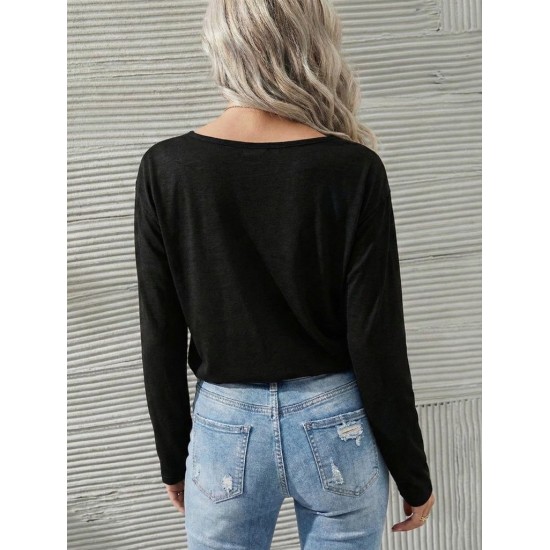 Kadın Uzun Kollu Geniş Yuvarlak Yaka Dantelli Viskon Iki Iplik Bluz, 30541