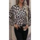 Kadın Uzun Kollu V Hakim Yakalı Leopar Desenli Süprem Bluz, 30540