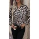 Kadın Uzun Kollu V Hakim Yakalı Leopar Desenli Süprem Bluz, 30540