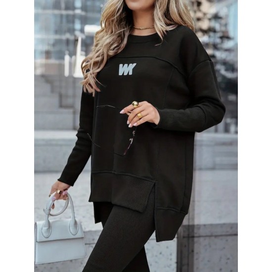 Kadın Uzun Kollu Bisiklet Yaka Nervurlu Viskon Iki Iplik Ve Tayt Pantolon Ikili Takım , 30551