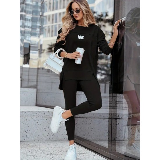 Kadın Uzun Kollu Bisiklet Yaka Nervurlu Viskon Iki Iplik Ve Tayt Pantolon Ikili Takım , 30551