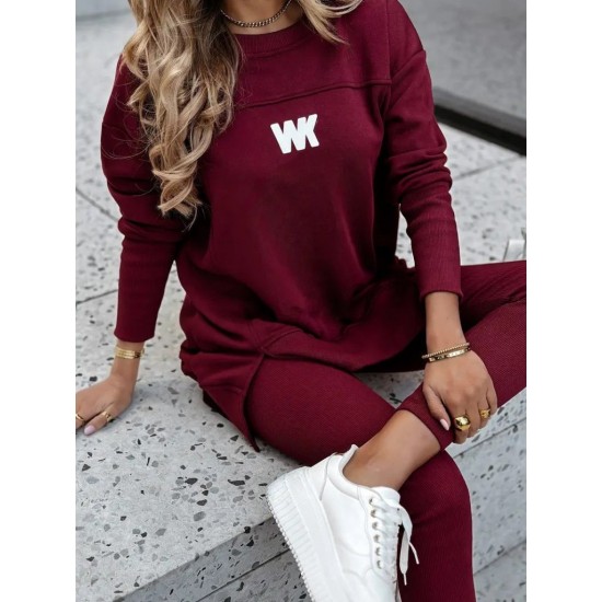 Kadın Uzun Kollu Bisiklet Yaka Nervurlu Viskon Iki Iplik Ve Tayt Pantolon Ikili Takım , 30550