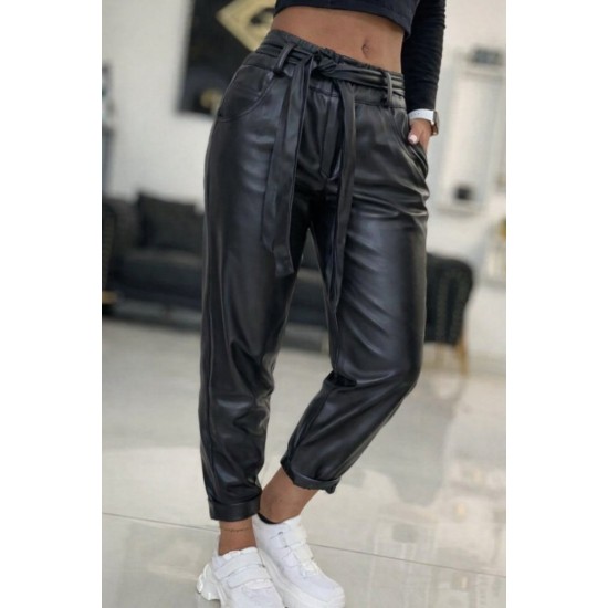 Kadın Yüksek Bel Kuşaklı Deri Pantolon , 30549 Kadın Yüksek Bel Kuşaklı Deri Pantolon , 30549