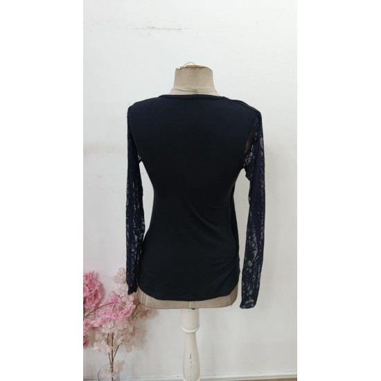 Kadın Uzun Kollu Dantelli Kruvaze Yakalı Yandan Büzgülü Viskon Bluz, 30548