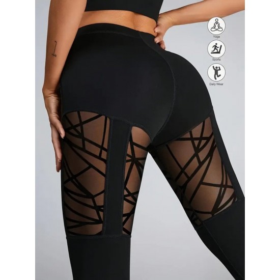 Kadın Yüksek Bel Tül Detaylı Spor Tayt, 30547